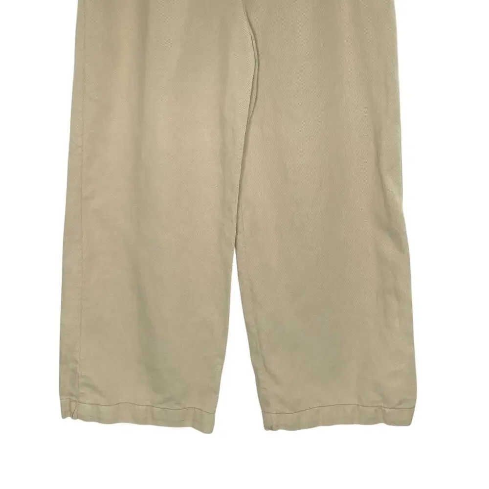 Zara M Womens Tan Wide Leg Pants Linen Cotton High Rise Normcore Pleated